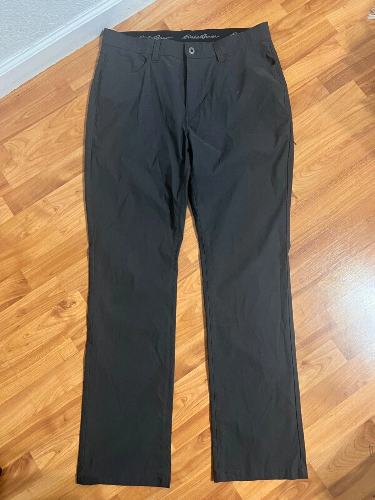 Eddie Bauer Pants Mens 38x34 Gray Chino Nylon Flex Lightweight Hiking Outdoor ^