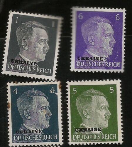 1942 WWII Nazi Germany Occupation of Ukraine Hitler Head Overprinted Stamps - Picture 1 of 1