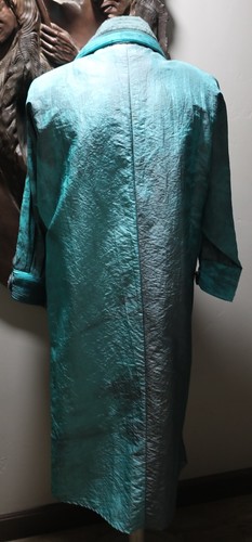 DAVID RAVEL San Francisco USA Green Sheen Long Lightweight ARTSY Coat IRIDESCENT - Picture 11 of 12