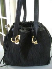 AMERICANA by SHARIF Large Handbag Bucket Drawstring Purse Black Leather Trim