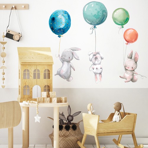 Adesivo murale simpatico coniglietto palloncino bambini cameretta asilo decorazione vinile decalcomania murale regalo - Foto 3 di 7