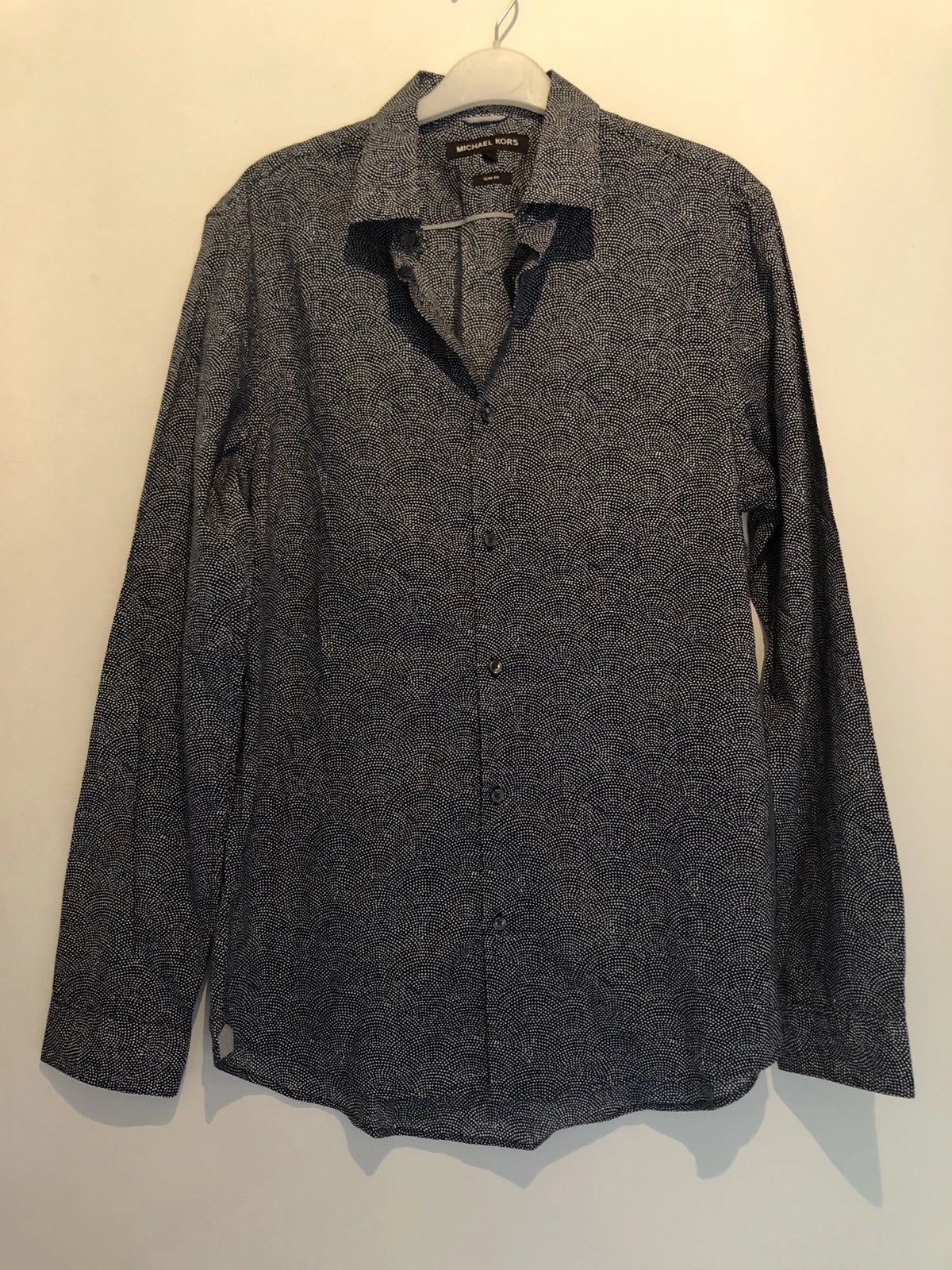 BLUE WHITE SLIM FIT MENS SHIRT S MICHAEL KORS SUMMER SMART OFFICE LONG SLEEVE