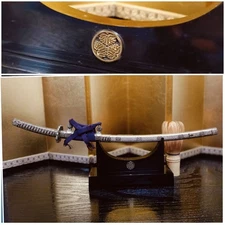 Japanese Miniature Replica Samurai Sword Rack Stand&Sword Aoi Crest KATANA-KAKE