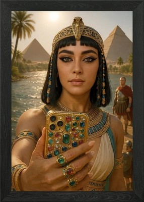 Cleopatra Selfie in Ancient Egypt Framed Wall Art Poster Canvas Print Picture