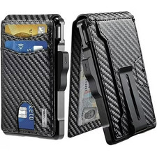 Men's Carbon Fiber Slim Wallet with Money Clip - RFID Blocking Popup Bifold Wall