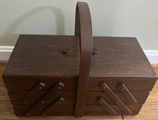 Vintage Wooden Accordion Fold Out Sewing Box ...