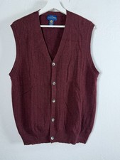 Club Room by Charter Club Mens Sweater Vest Burgundy Ribbed Wool Large Button Up
