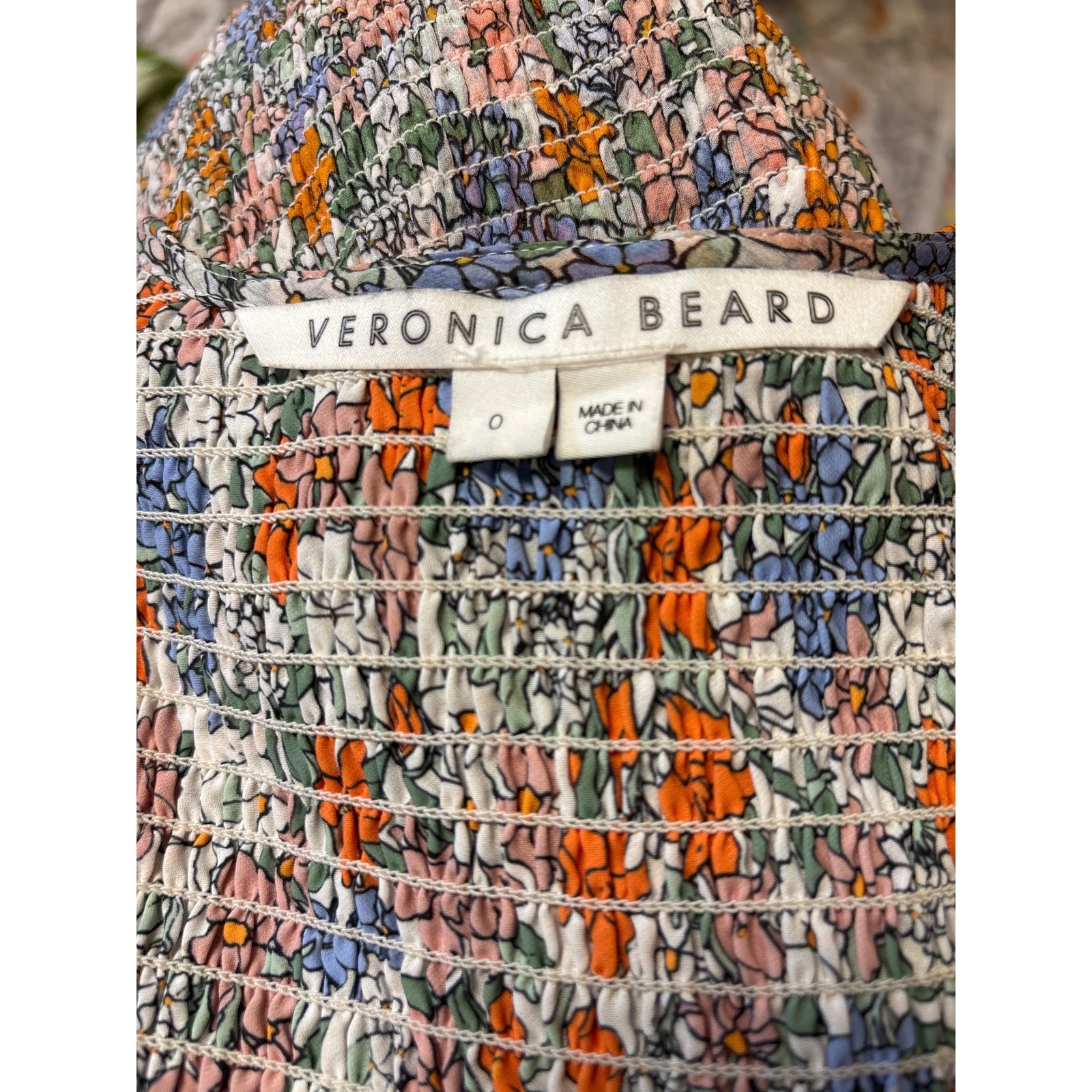 OFF WHITE Abito Veronica Barba Saera Floreale Smocked Manica Lunga Seta in Bianco Off Multi