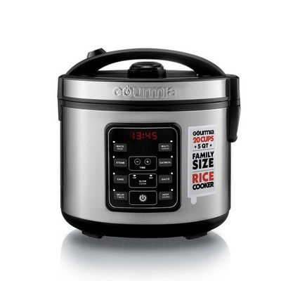 Gourmia 5 Qt Rice and Grain Cooker with Steam Tray, 20 Cup Cooked, 6 Presets