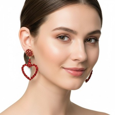 Red Crystal Rhinestone Heart Earrings