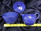 PFALTZGRAFF WYNGATE BLUE SUGAR BOWL + CREAMER embossed  leaves NEVER USED! — photo 4