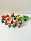 Vintage Fisher Price Wood Plastic Little People Tractor Triangle Square 13 Pc