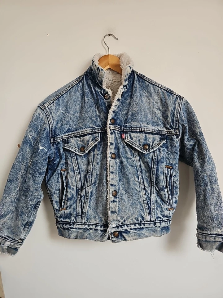 Vintage 80er 90er Levis Bomber Denim Fleece gefütterte Jacke Größe 8 10 - Bild 1 von 4