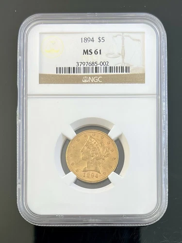 1894 $5 Gold Liberty Head Half Eagle Coin NGC MS61