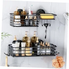  Shower Caddy Suction Cup, 2 Pack suction shower shelf with Hooks & Soap 