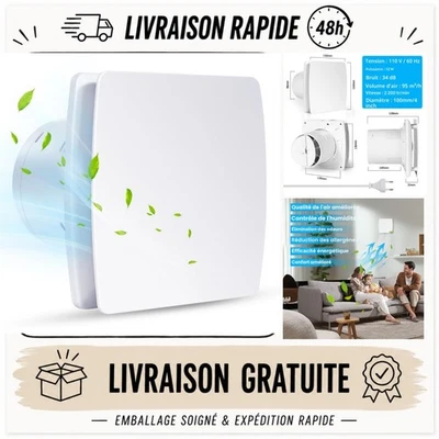 Extracteur d'air 100mm Vankarr Ventilateur Silencieux Salle de Bain - Photo 1/4