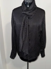 VTG Emanuel Ungaro Parallele Women’s Silk Blouse POLKA DOT PULL THROUGH SCARF 8