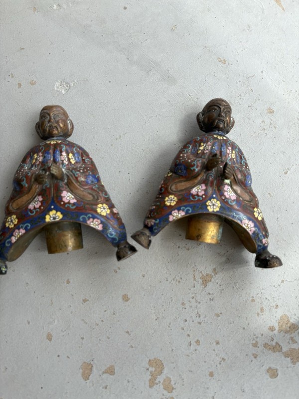 Antique Chineese Multicolor Bronzes (2) 7   1/2  X  5 1/2