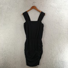 Sundry Square Neck Ruched Bodycon Dress Womens 2 Black Cotton Blend Sleeveless
