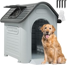 Dog House Outdoor Plastic Doghouse Water Resistant Pet House W/ Adjustable