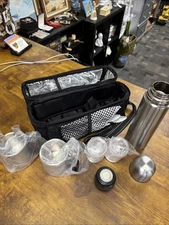 Picnic Coffee Travel Bag Set For Two Persons Mugs Spoons Stainless Steel Thermos