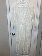 Fairy Coquette Romantic Boho Angelcore Floral Lace Sheer Duster Kimono Cover Up