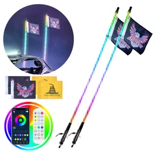 Pair 3FT Whip Light LED Spiral Chasing Antenna Lights Remote Contorl w/ 4 Flags