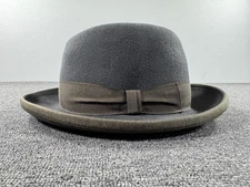 Beaver Brand Hat Bowler Derby Gray Olive Ribbon Band Bound Brim Mens Dress Felt