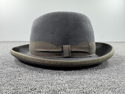 #ad #ad Beaver Brand Hat Bowler Derby Gray Olive Ribbon Band Bound Brim Mens Dress Felt $72.19