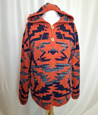Joe Browns Aztec Button Up Hooded Jumper Sweatshirt Orange Men's Medium C5464