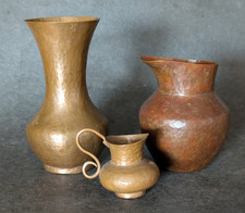 Antique Hand Hammered Copper Pitcher & Vase Lot One Marked JS Arts and Crafts