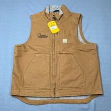 Carhartt Washed Duck Sherpa-Lined Vest Mens L Brown Mock Neck Loose-Fit Full Zip