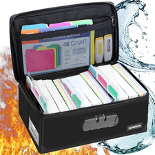 Index Card Holder with Lock,Collapsible Fireproof Index Card Box Fits 1200 3X5-I