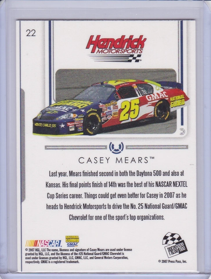 Casey Mears 2007 Press Pass Premium card 22 - Image 2 of 2