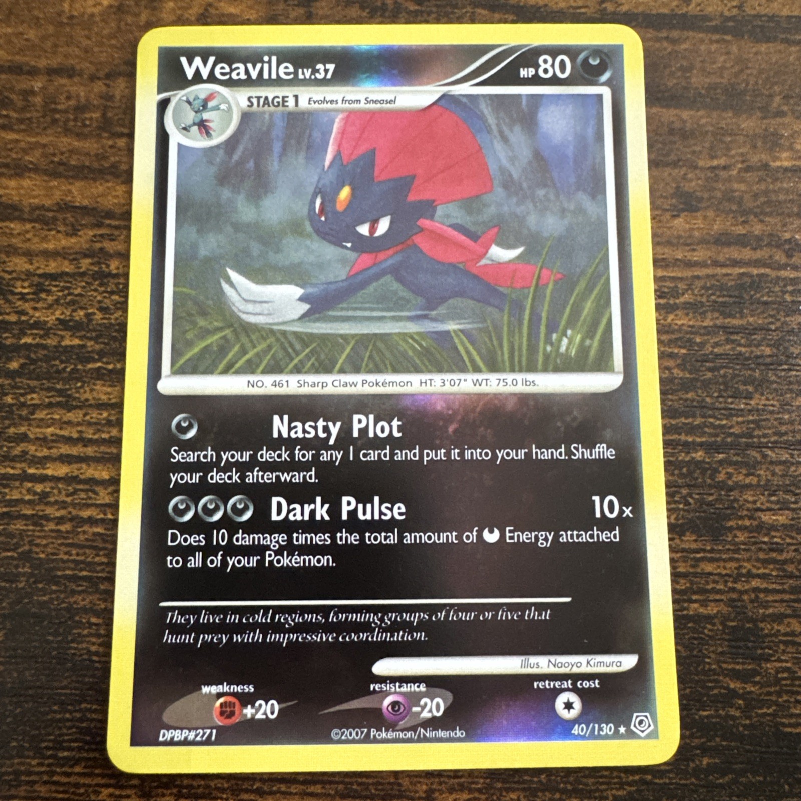 Weavile 40/130 Diamond Pearl Reverse Rare Pokemon NM