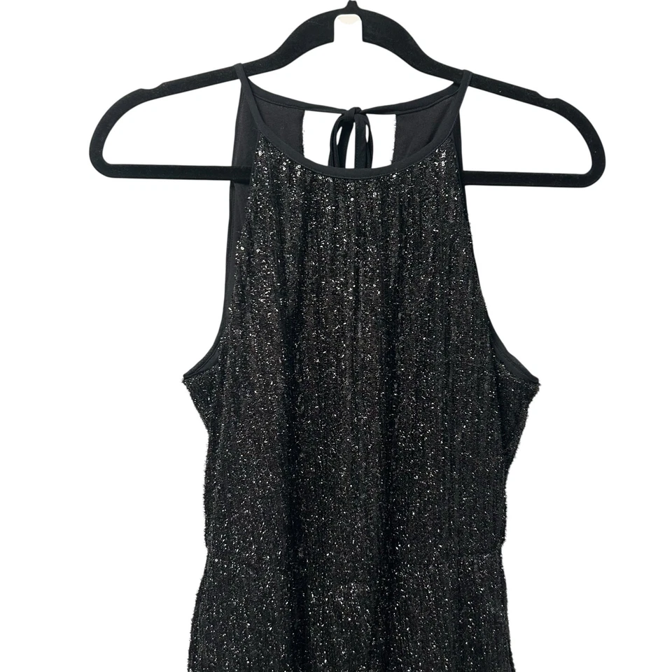 Macacão feminino novo com etiquetas Maeve by Anthropologie preto lantejoulas discoteca sem mangas 4 - Imagem 3 de 4