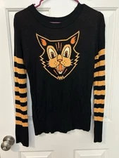 Sourpuss Black Cat Sweater Retro Pinup Goth Rockabilly Vintage-Style Sz L Soft