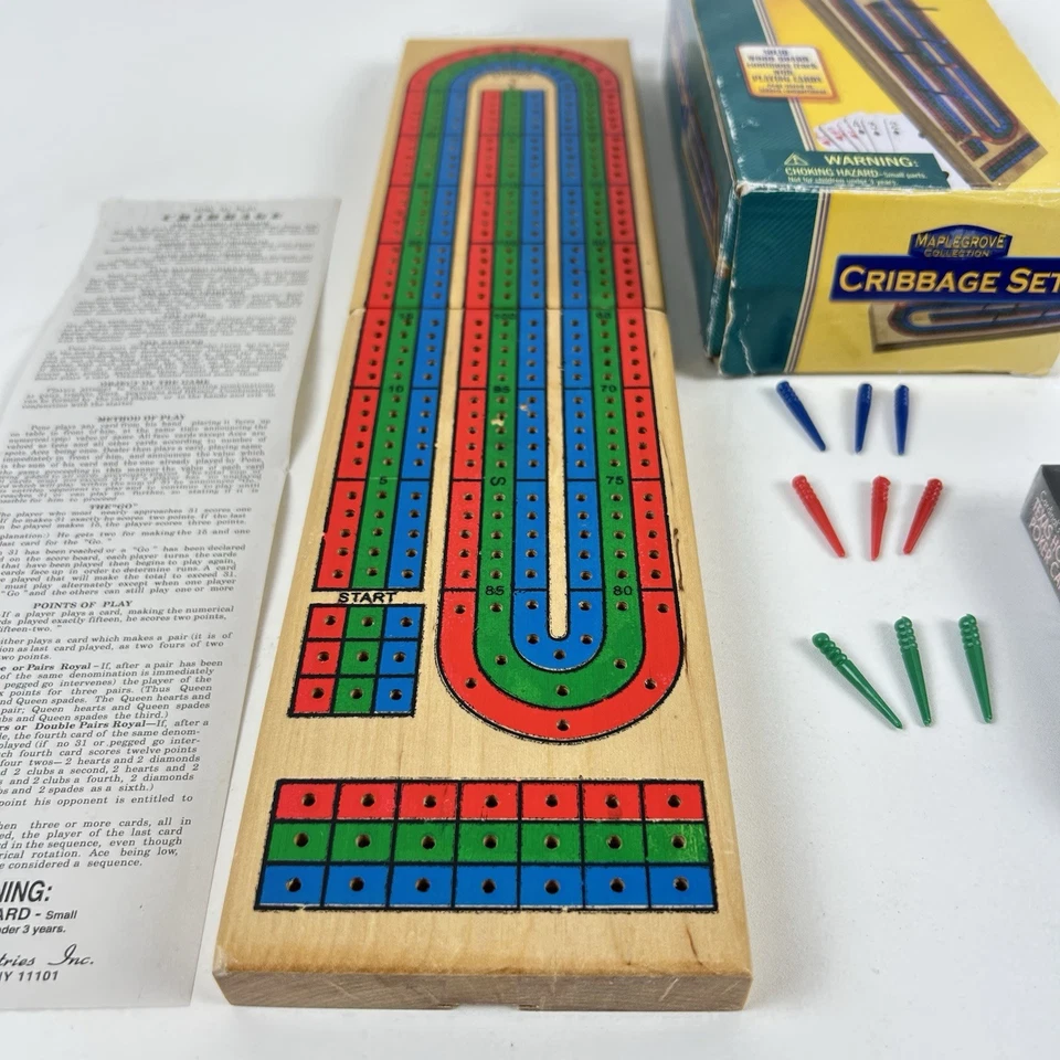 Maple Grove Collection Solid Wood Board Cribbage Set with New Playing Cards - Image 4 of 4