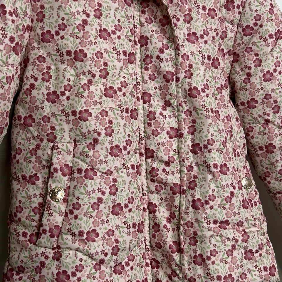 Jaqueta TAHARI Puffer + Capuz Meninas 5 Forro de Pele Sintética Floral Rosa Bege LEIA - Imagem 3 de 4