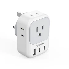 US to UK Travel Adapter Converter Wall Charger with 4 AC Outlets USB Power Plug