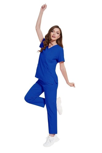 New Nurse Uniform Women Men Scrub Set V-Neck Top Straight Cargo Pants Summer - Picture 12 of 114