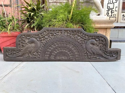 1700's Ancient Black WoodPatan Jain Temple Peacock Floral Figure Wall Door Panel - Picture 9 of 12