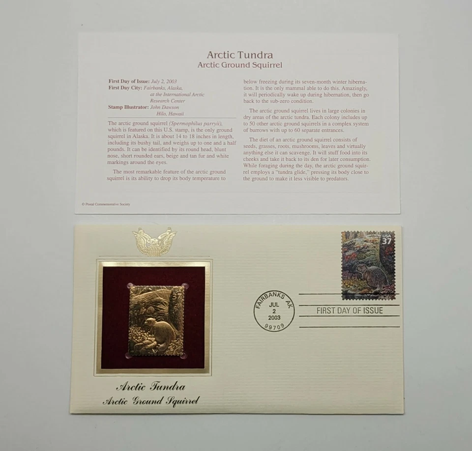 6 Arctic Tundra 22kt Gold Stamp First Day of Issue 37 Cent July 2 2003. STP11 - Image 2 of 4