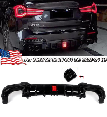 Rear Bumper Diffuser Lip W/LED Light Gloss Black For BMW X3 M40i G01 ...