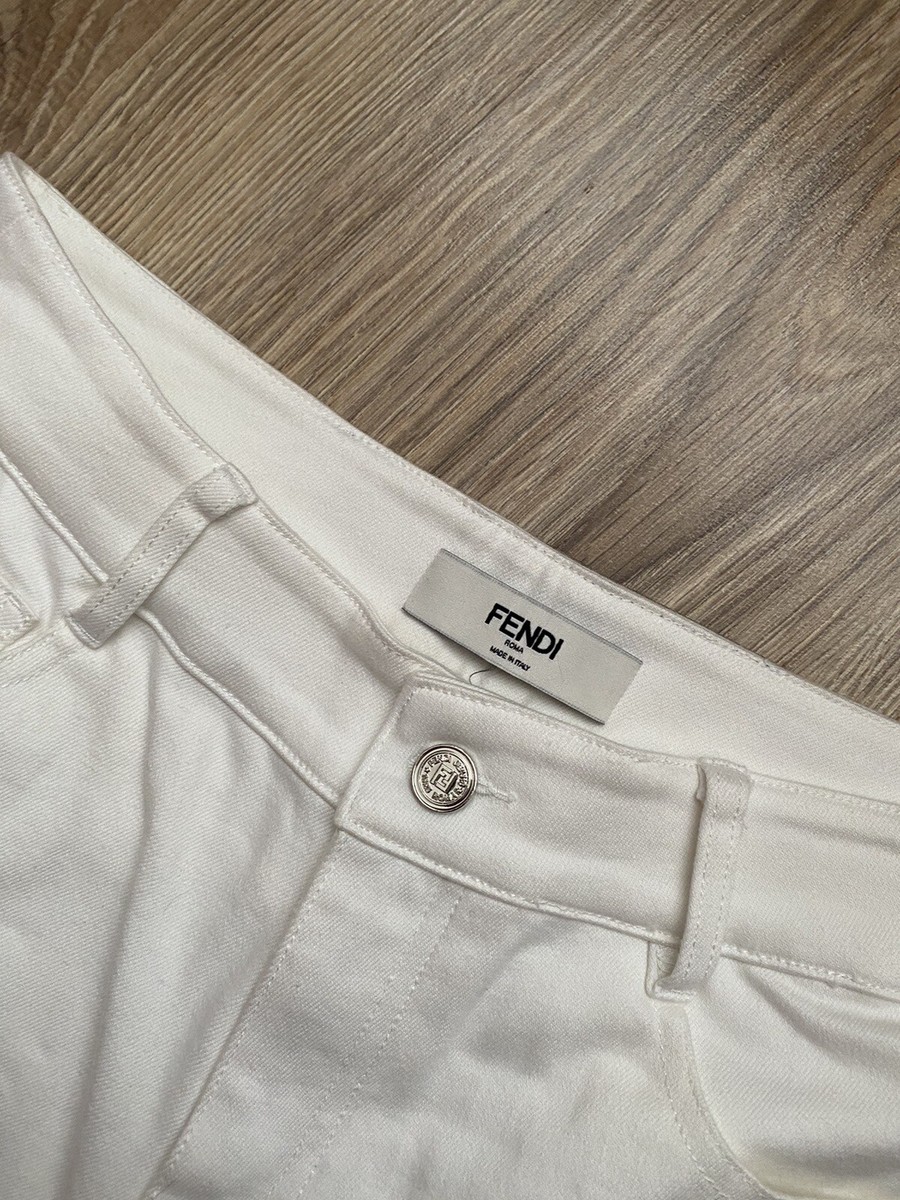 Fendi Women's Cropped Logo White Jeans Pants Size Large