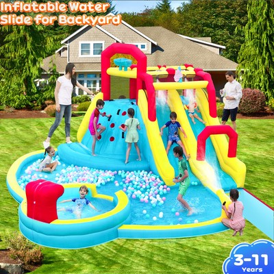 7 IN 1 Castle Bounce House w/ 2 Water Slides 750W Blower Kids Inflatable Bouncer