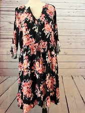 Torrid Shirt Dress Plus Size 1X 1 Black Challis Floral Print High Low 6749679