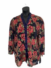 Vtg Gold Label Victorias Secret Blue Pink Rose Button Front Large Pajama Top