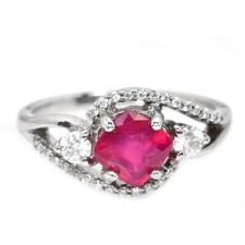 925 STERLING SILVER RING BLOOD RED RUBY CUSHION  WHITE CZ GEMSTONE SIZE 7.5
