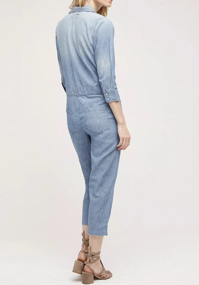 NUEVO Mono Talla 2 (Mediano) Actual Elliott Canal Botón Frontal Cambray Ajuste Fácil Foto 2 de 4